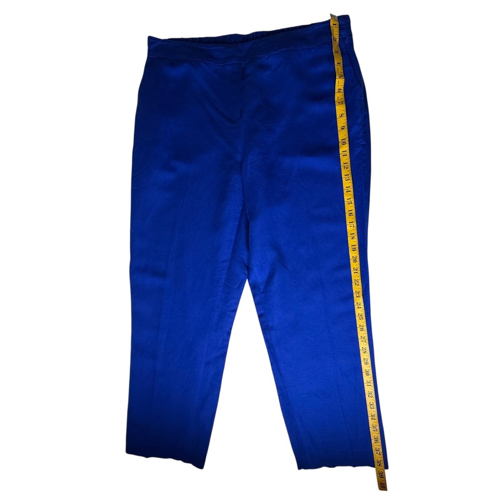 Calvin Klein Blue Linen Blend Pants Size 14 Coastal Office Trousers Minimalist - Picture 10 of 13